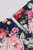 Charger l&#39;image dans la galerie, Imprimé floral bleu marine Swing 1950s Robe à manches courtes