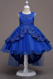 Bleu foncé Haute Basse Appliques Robes Filles