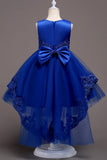 Bleu foncé Haute Basse Appliques Robes Filles