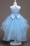 Bleu foncé Haute Basse Appliques Robes Filles