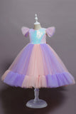 Bonnet Violet Manches Paillettes A Ligne Robes de soirée filles