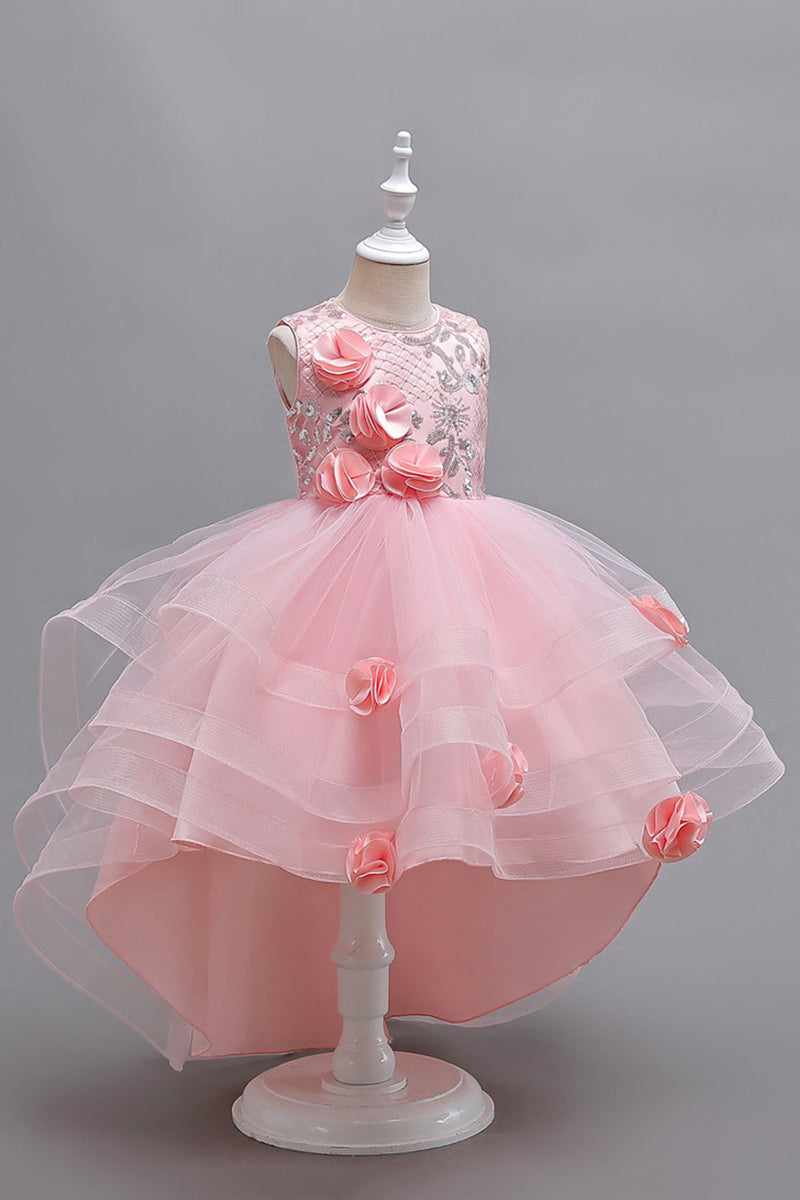 Charger l&#39;image dans la galerie, Robe rose scintillante pour filles avec appliques hautes et basses
