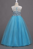 Robe fille violette en tulle ligne A avec dentelle