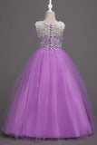 Robe fille violette en tulle ligne A avec dentelle