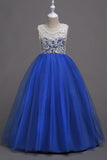 Robe fille violette en tulle ligne A avec dentelle