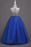 Robe fille violette en tulle ligne A avec dentelle