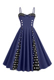 Robe à pois bleu clair Spaghetti Sangles 1950s