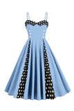 Robe à pois bleu clair Spaghetti Sangles 1950s