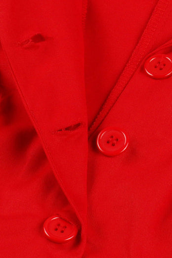Robe rouge col V années 1950 à manches courtes