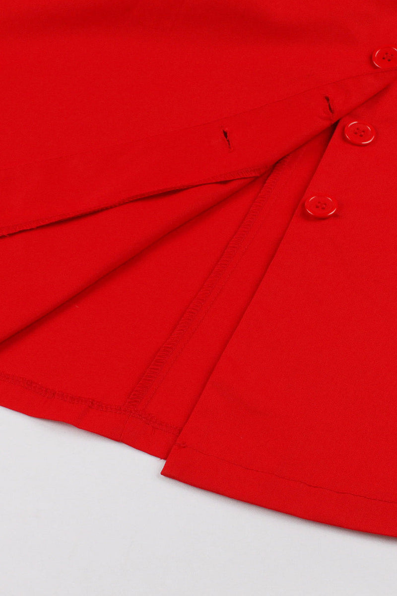 Charger l&#39;image dans la galerie, Robe rouge col V années 1950 à manches courtes