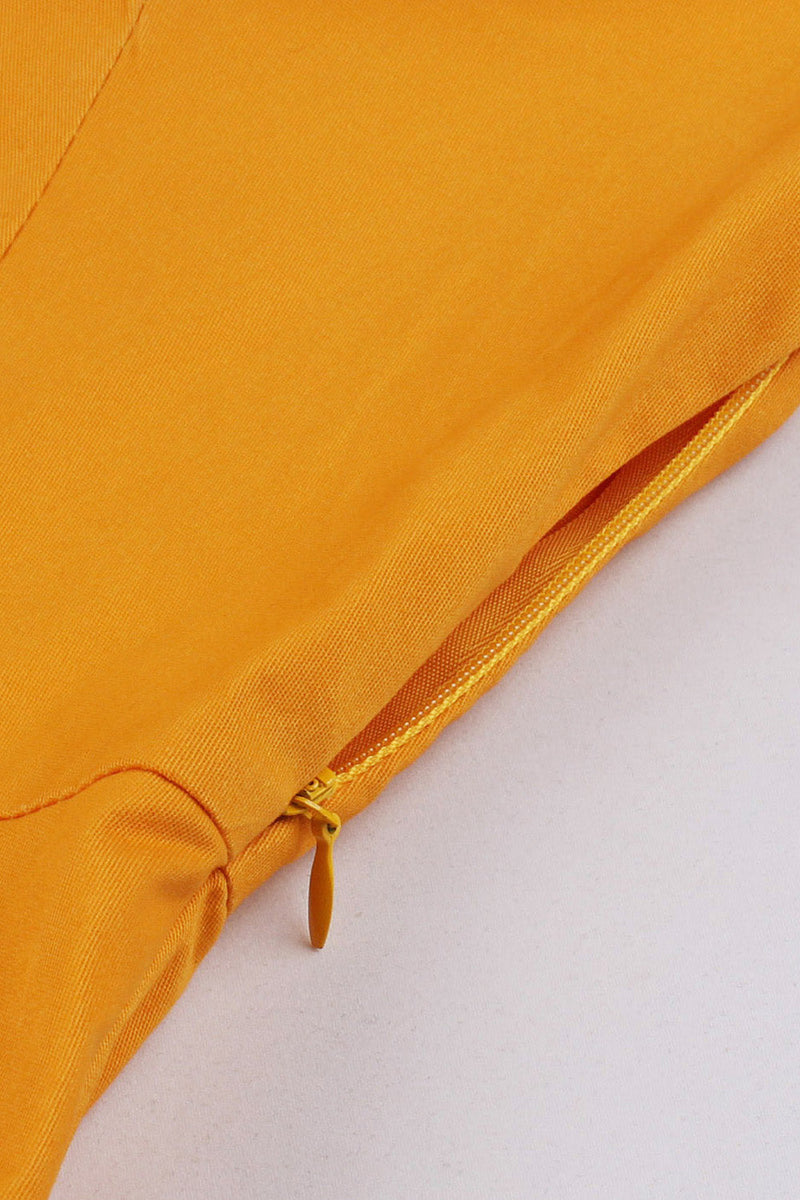 Charger l&#39;image dans la galerie, Robe vintage à col V à col V jaune à manches courtes