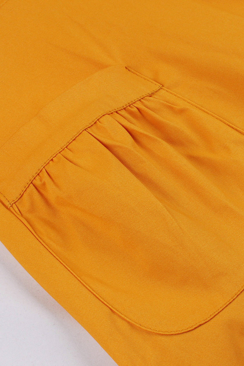 Charger l&#39;image dans la galerie, Robe vintage à col V à col V jaune à manches courtes