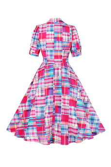 Bouton Rose Demi-Manches Robe à carreaux des années 50