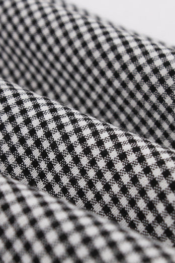 Robe noire Halter Plaid Bouton Sans manches 1950s