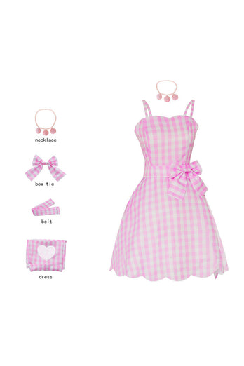 Robe rose à carreaux vintage des années 50