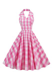 Robe vintage rose Pin Up Plaid des années 50