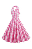 Robe vintage rose Pin Up Plaid des années 50