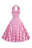 Robe vintage rose Pin Up Plaid des années 50