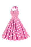 Robe à pois roses des années 50