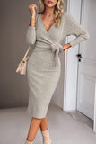 Robe décontractée à manches longues vertes col en V
