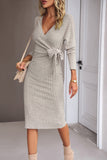 Robe décontractée à manches longues vertes col en V