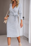 Robe décontractée à manches longues vertes col en V