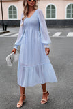 Black A-Line V-Neck Manches Longues Robe décontractée