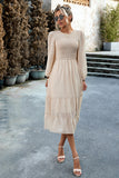 Rose A-Line Manches Longues Midi Robe Décontractée