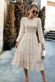 Rose A-Line Manches Longues Midi Robe Décontractée