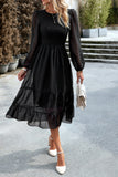 Rose A-Line Manches Longues Midi Robe Décontractée