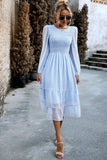 Rose A-Line Manches Longues Midi Robe Décontractée