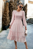 Rose A-Line Manches Longues Midi Robe Décontractée