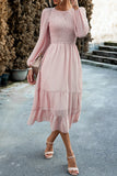 Rose A-Line Manches Longues Midi Robe Décontractée