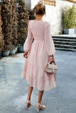 Rose A-Line Manches Longues Midi Robe Décontractée