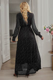 Black Polka Dots Manches Longues V-Neck Robe décontractée avec fente