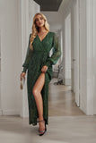 Black Polka Dots Manches Longues V-Neck Robe décontractée avec fente