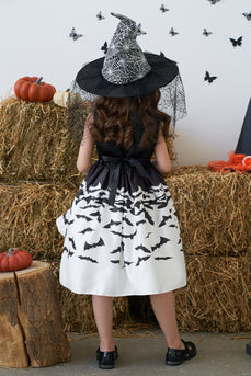 Robe de fille d’Halloween imprimée à col rond sans manches noir