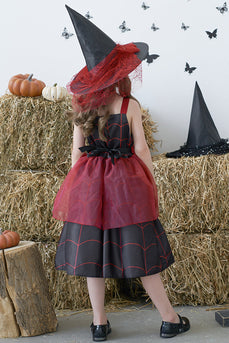Sangles bordeaux imprimées robe de fille d’Halloween avec nœud