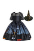 Charger l&#39;image dans la galerie, Noir manches courtes Dentelle imprimée Halloween Robe fille avec nœud