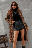 Brown Leopard imprimé fausse fourrure Long Manteau de femme