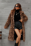 Brown Leopard imprimé fausse fourrure Long Manteau de femme