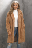 Camel Notched Lapel Long Fausse Fourrure Femmes Manteau