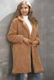 Camel Notched Lapel Long Fausse Fourrure Femmes Manteau