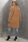 Camel Notched Lapel Long Fausse Fourrure Femmes Manteau