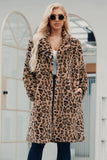 Revers marron à crans Léopard imprimé Long Femmes Manteau en fausse fourrure