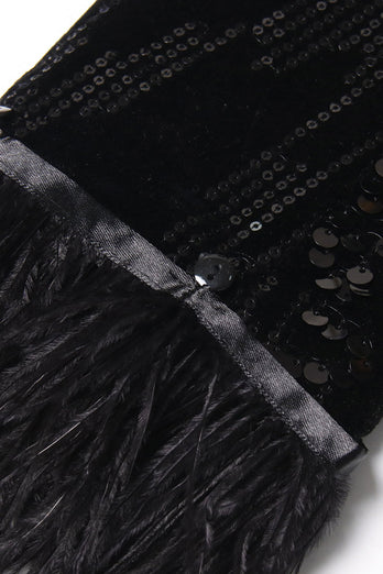 Revers noir scintillant Paillettes Femmes Blazer avec plumes
