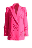 Fuchsia Double Breated Peak Lapel Femmes Blazer avec Fleurs