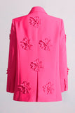 Fuchsia Double Breated Peak Lapel Femmes Blazer avec Fleurs