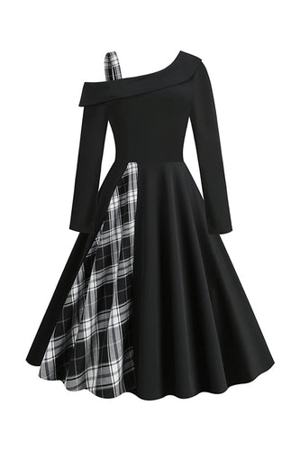 Style rétro une épaule noir à carreaux robe des années 50