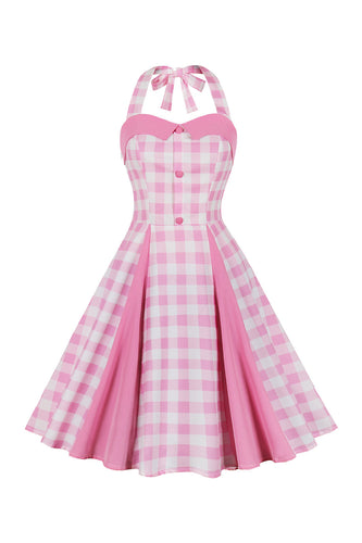 Une ligne dos nu col rose à carreaux rose robe des années 50
